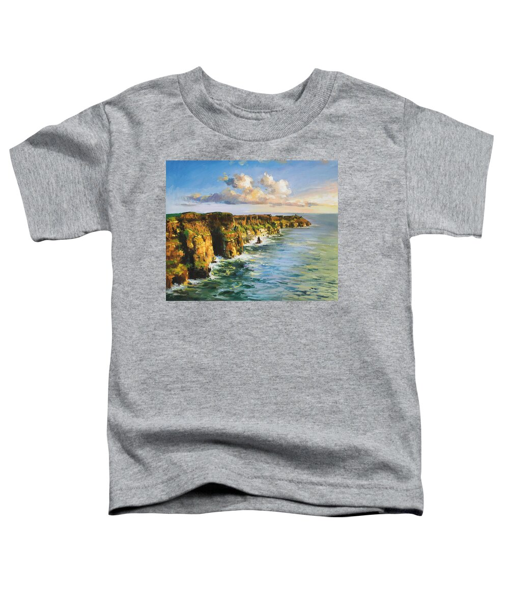 Cliffs Mohar Toddler T-Shirt featuring the painting Cliffs of Mohar 2 by Conor McGuire