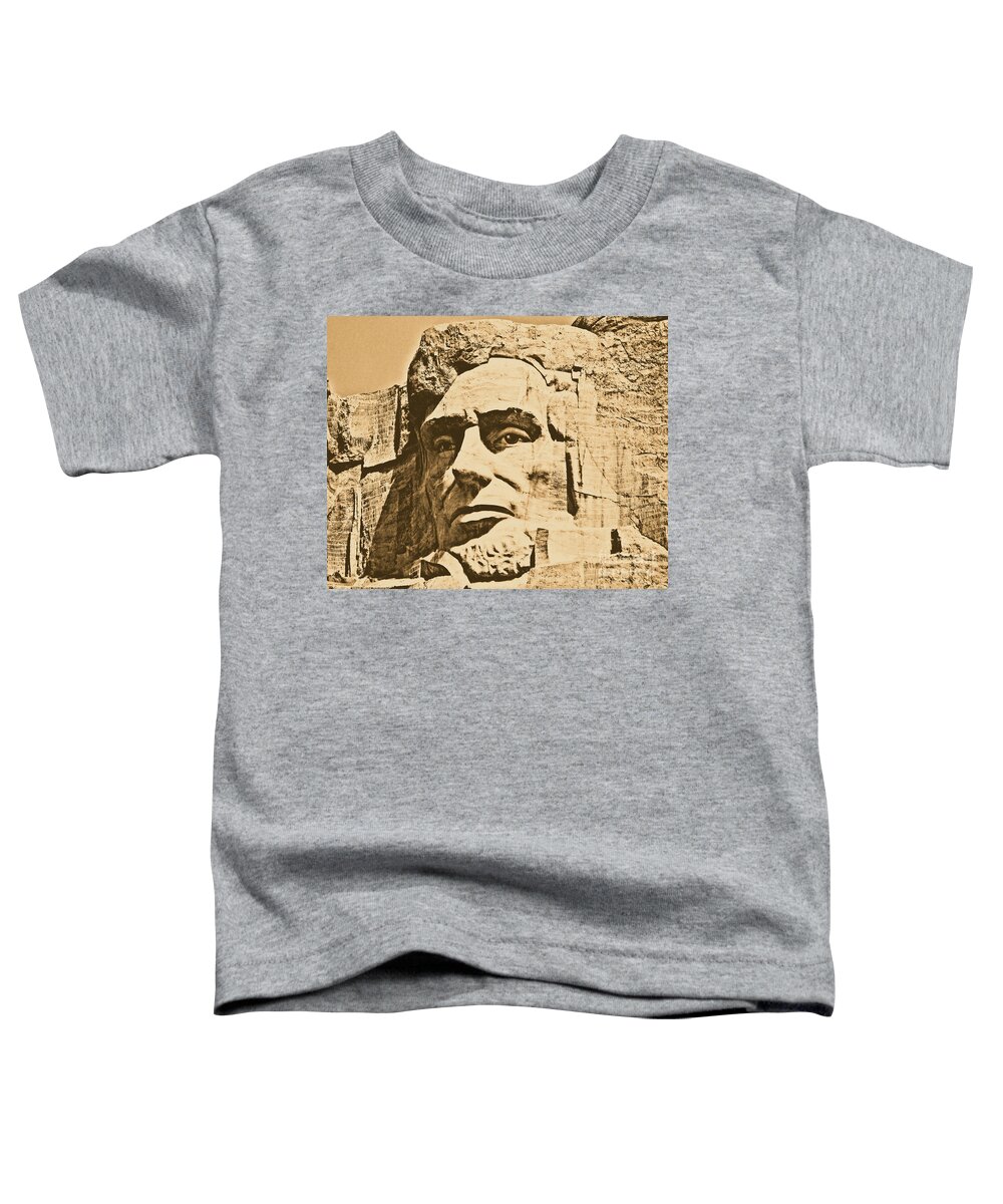 Mount Rushmore Toddler T-Shirt featuring the photograph Close Up of President Abraham Lincoln on Mount Rushmore South Dakota Rustic Digital Art by Shawn O'Brien