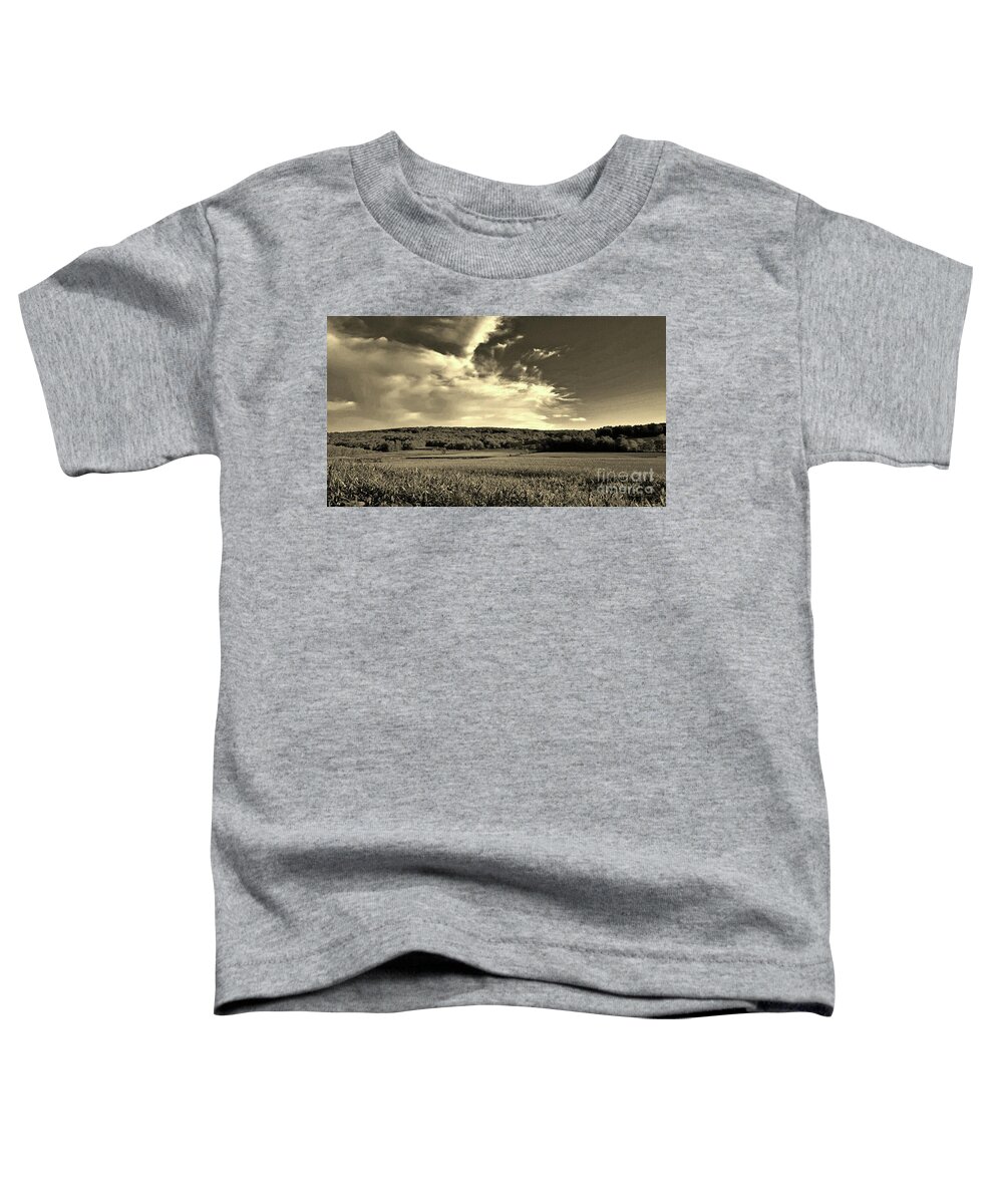 Farm Toddler T-Shirt featuring the photograph Clouds and Cornfields by Dani McEvoy