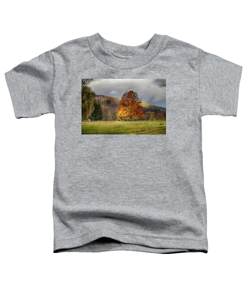 Vermont Fall Foliage Toddler T-Shirt featuring the photograph Clouds part over Marsh Billings-Rockefeller NHP by Jeff Folger