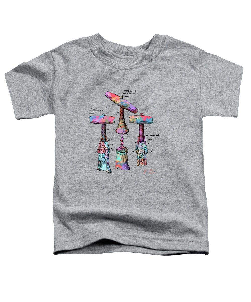 Wine Toddler T-Shirt featuring the digital art Colorful 1883 Wine Corckscrew Patent by Nikki Marie Smith