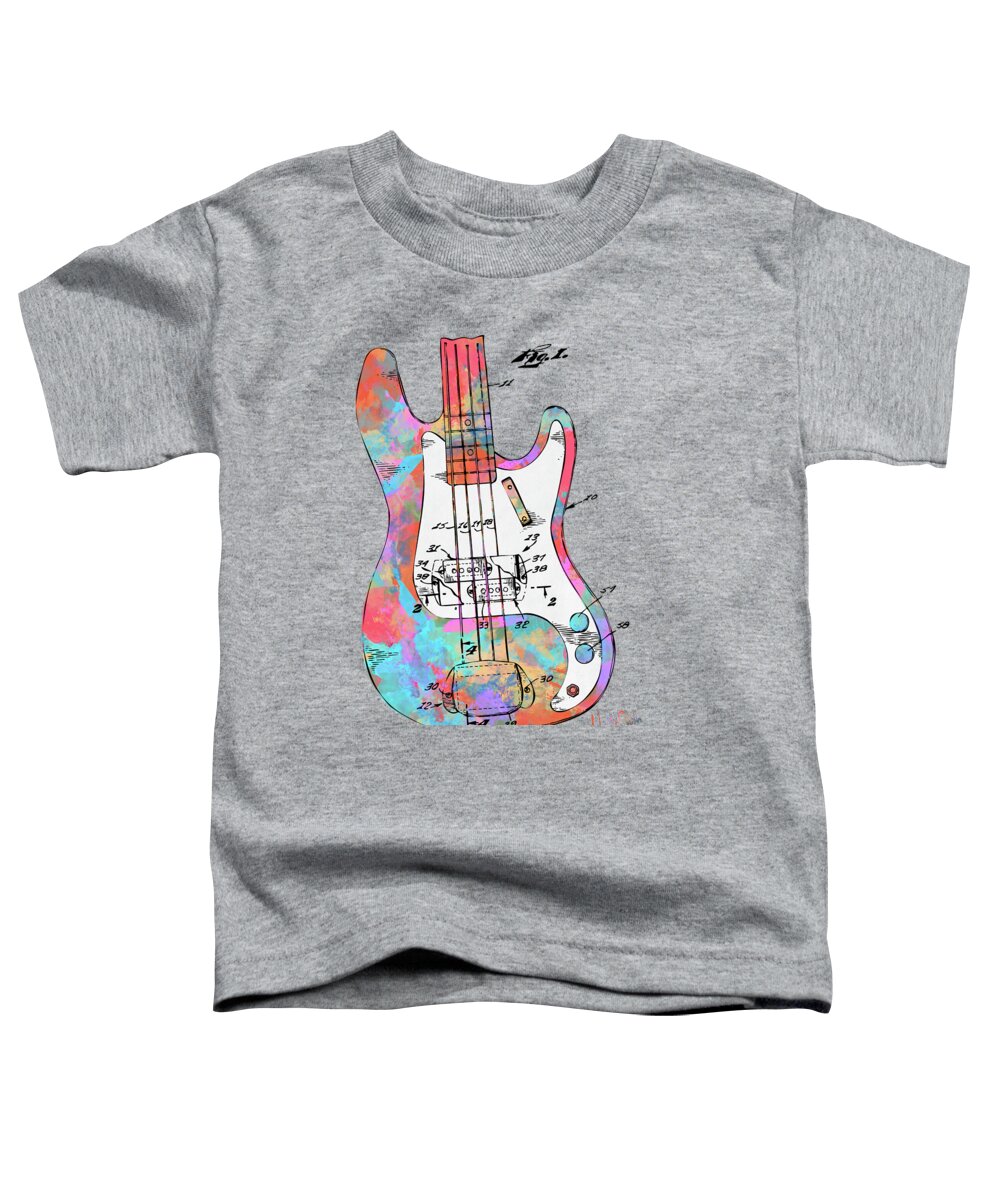 Fender Guitar Toddler T-Shirt featuring the digital art Colorful 1961 Fender Guitar Patent by Nikki Marie Smith