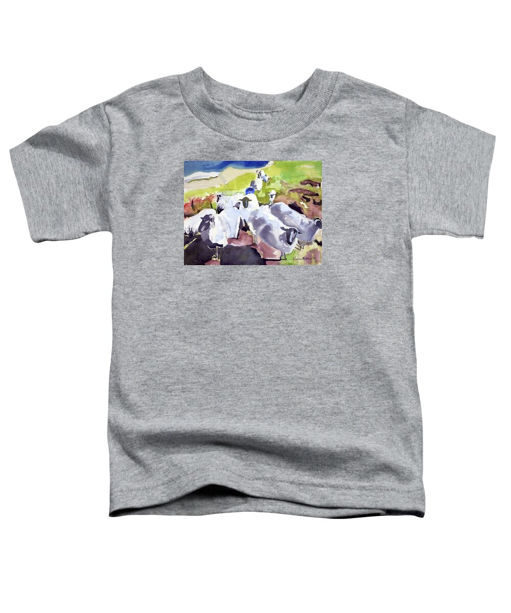  Toddler T-Shirt featuring the painting Colorful Waiting Sheep by Kathleen Barnes