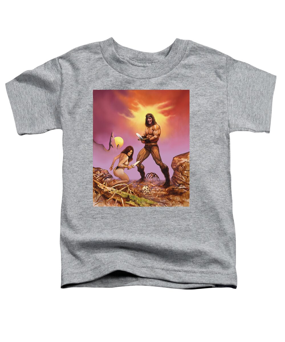Conan Barbarian Scoff Adventure Fantasy Warrior Beauty Toddler T-Shirt featuring the painting Conan by Murry Whiteman