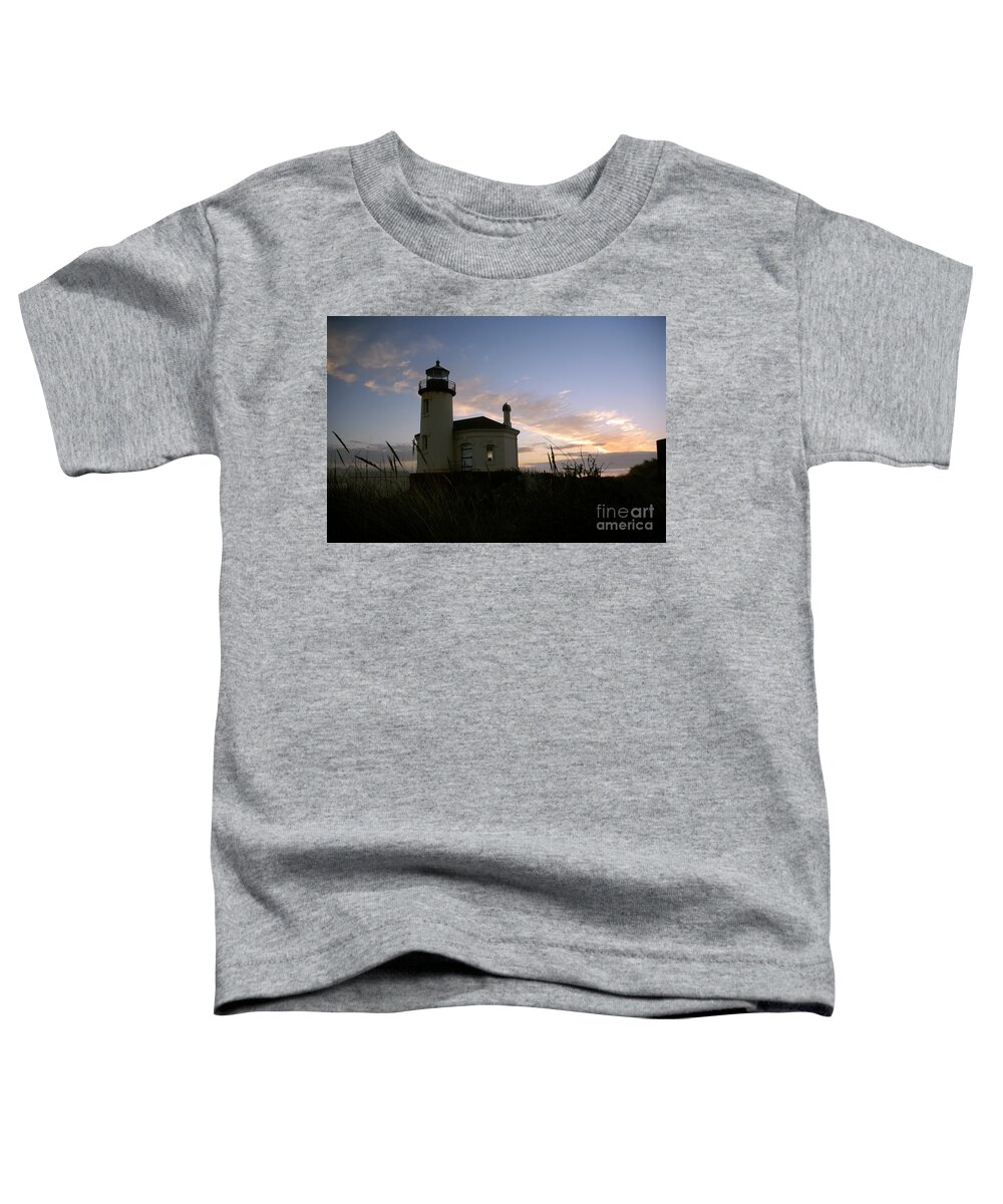 Denise Bruchman Toddler T-Shirt featuring the photograph Coquille River Lighthouse at Sunset by Denise Bruchman