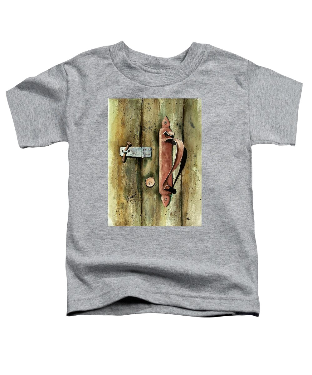 Rust Toddler T-Shirt featuring the painting Country Door Lock by Sam Sidders
