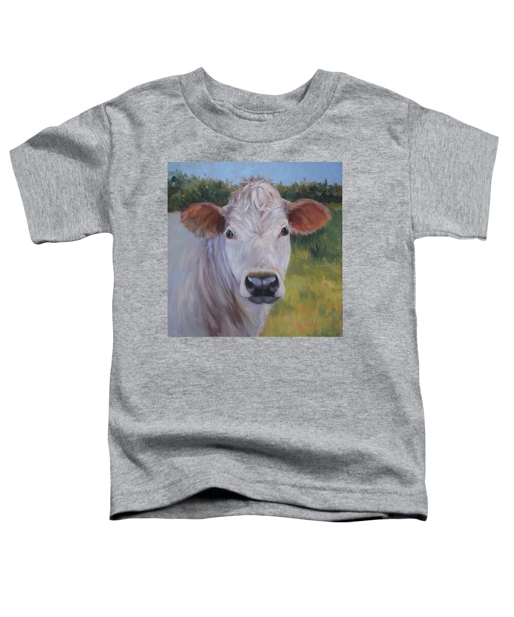 Animal Toddler T-Shirt featuring the painting Cow Painting Ms Ivory by Cheri Wollenberg