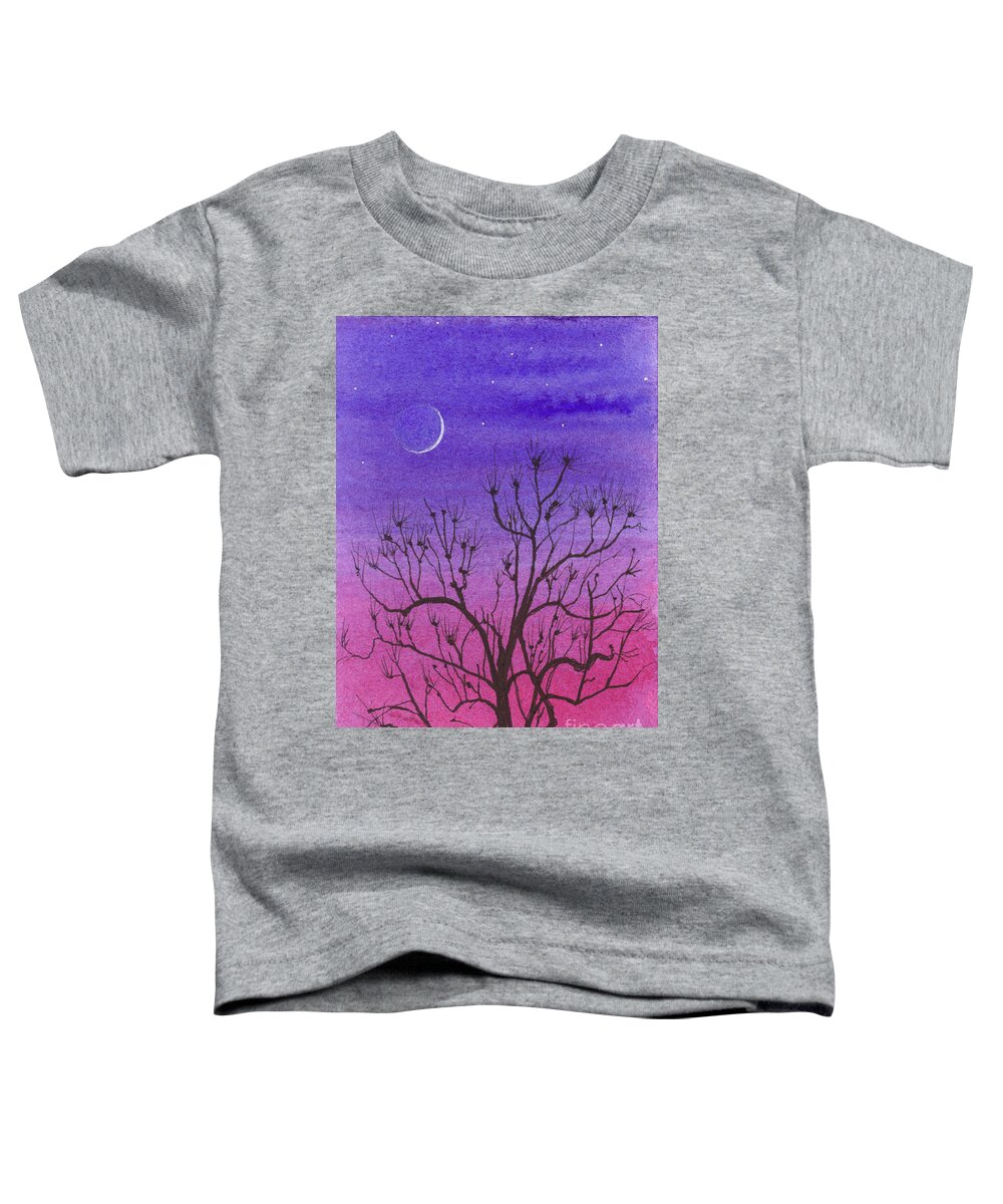 Watercolor Toddler T-Shirt featuring the painting Crescent Moon and Peculiar Tree by Jackie Irwin