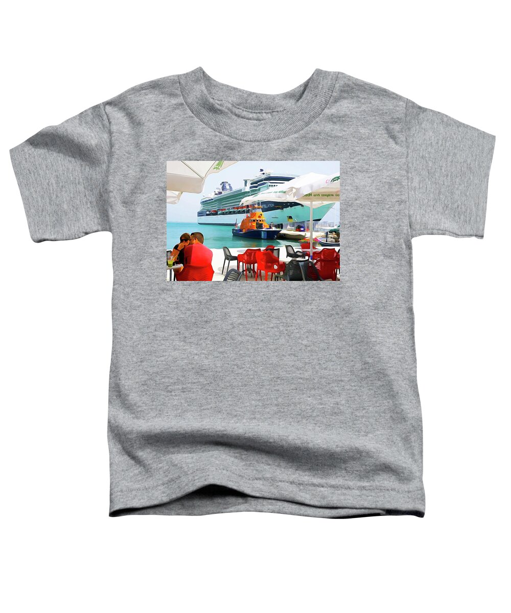 Cruise Ship Toddler T-Shirt featuring the digital art Cruise Ship in Port by Dennis Cox