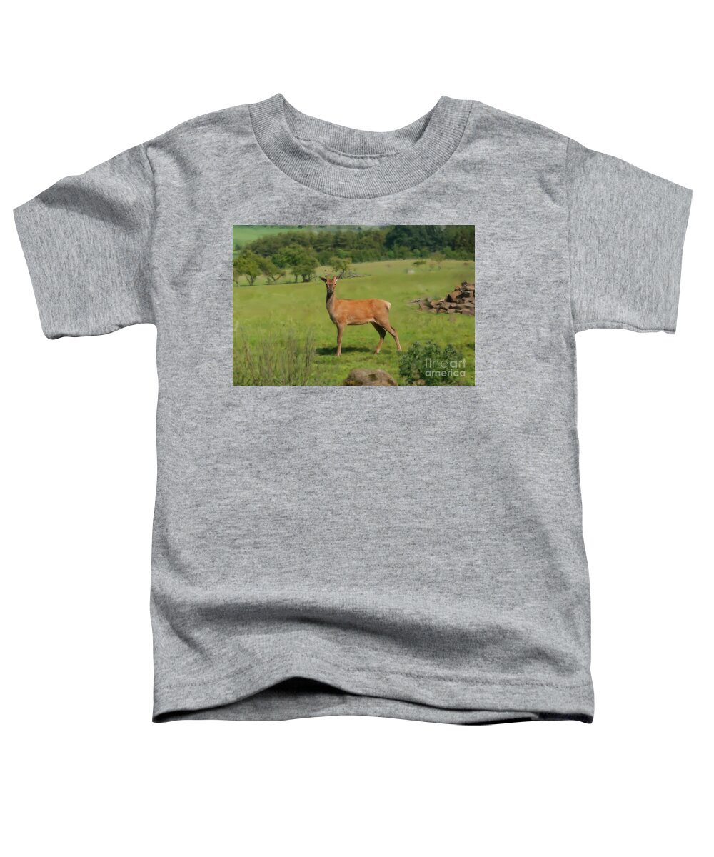 Red Deer Toddler T-Shirt featuring the photograph Deer calf. by Elena Perelman