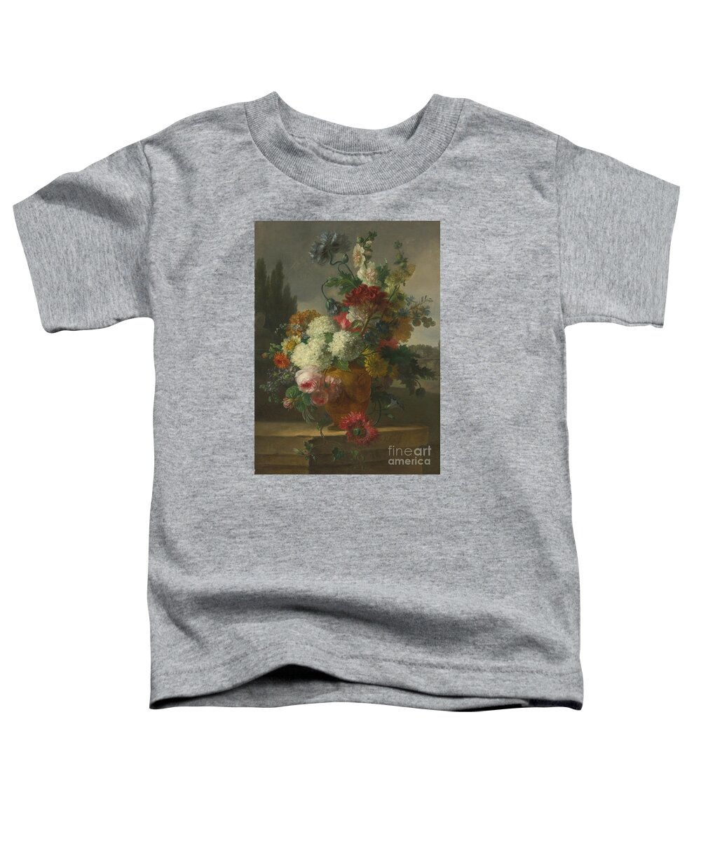 Willem Van Leen Dordrecht 1753 - 1825 Delfshaven Still Life Of Flowers In A Vase Resting On A Stone Ledge. Beautiful Flowers Toddler T-Shirt featuring the painting Delfshaven Still Life Of Flowers In A Vase by MotionAge Designs