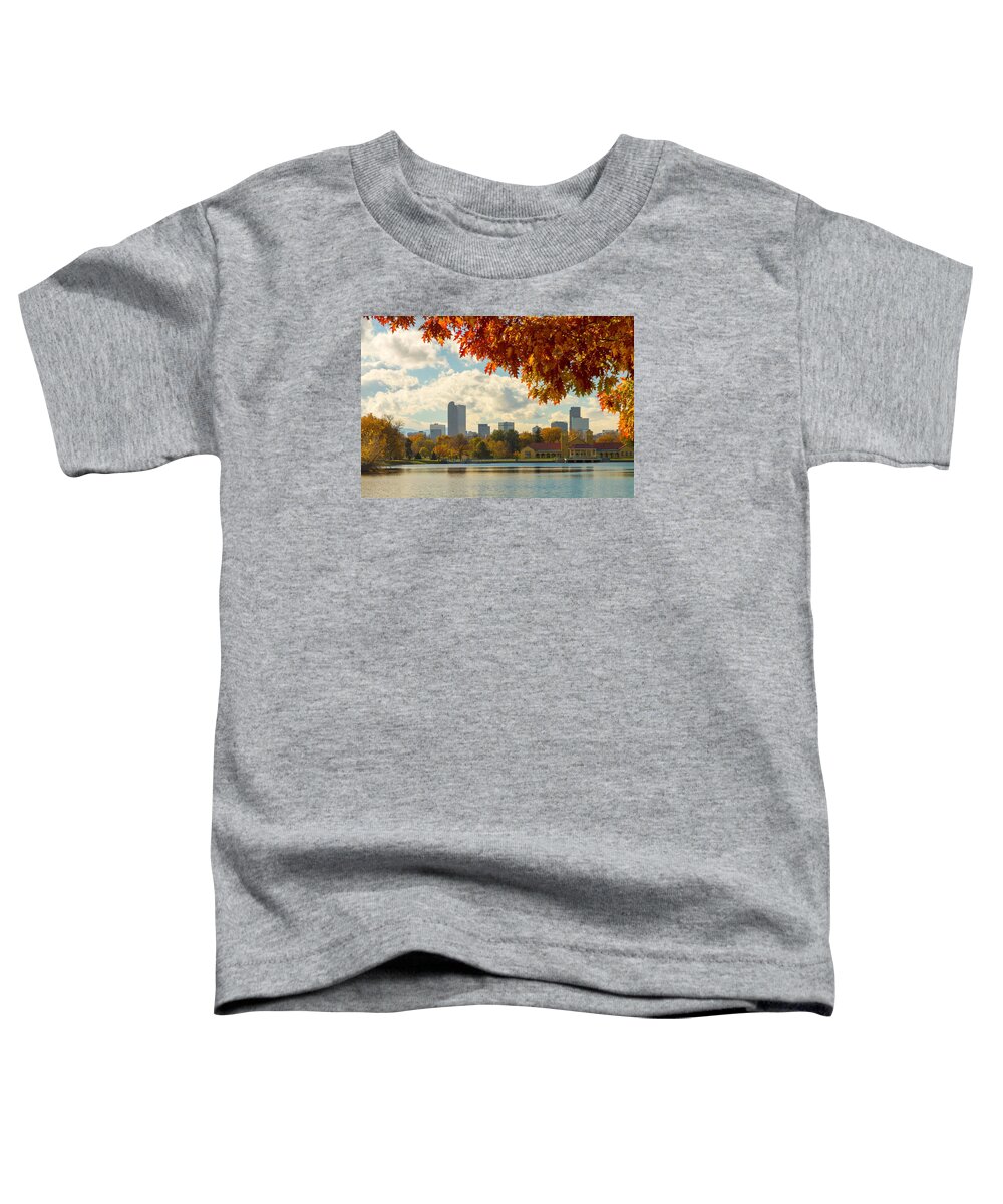 Denver Toddler T-Shirt featuring the photograph Denver Skyline Fall Foliage View by James BO Insogna