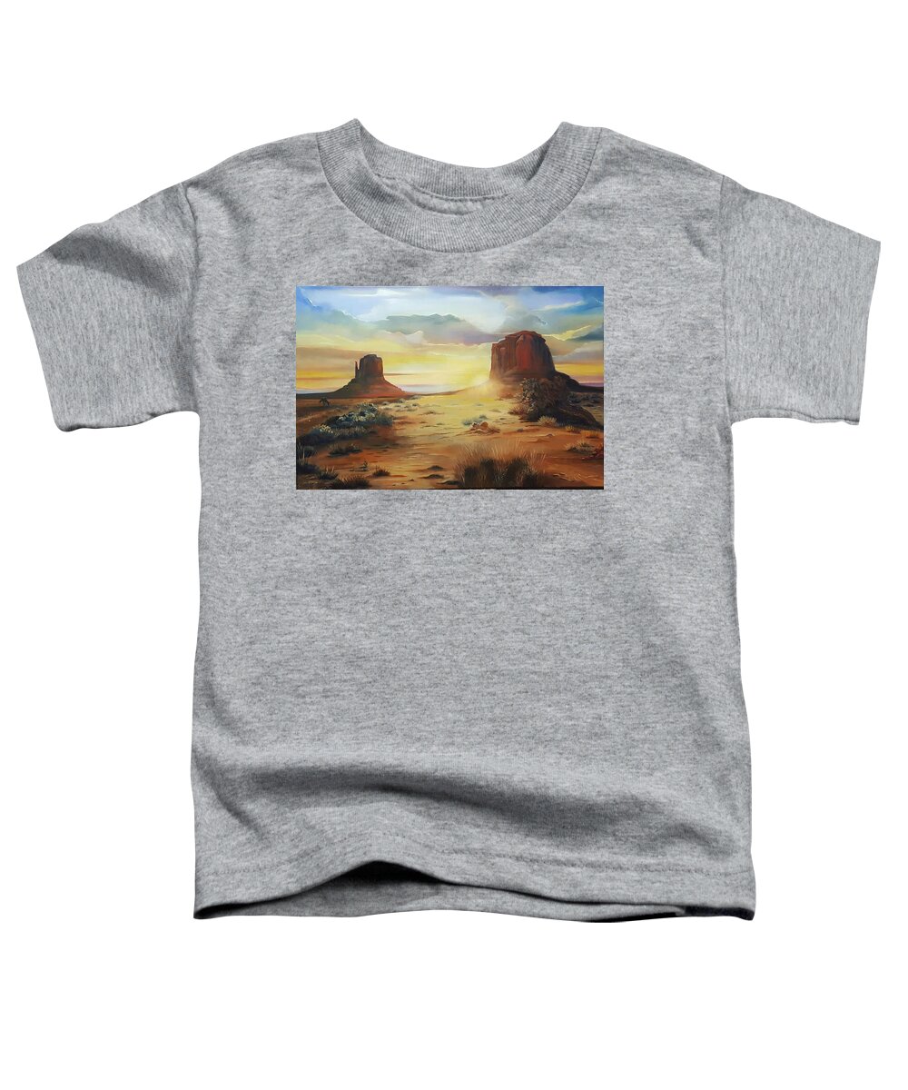 Monument Valley Toddler T-Shirt featuring the painting Desert Sunset by Connie Rish