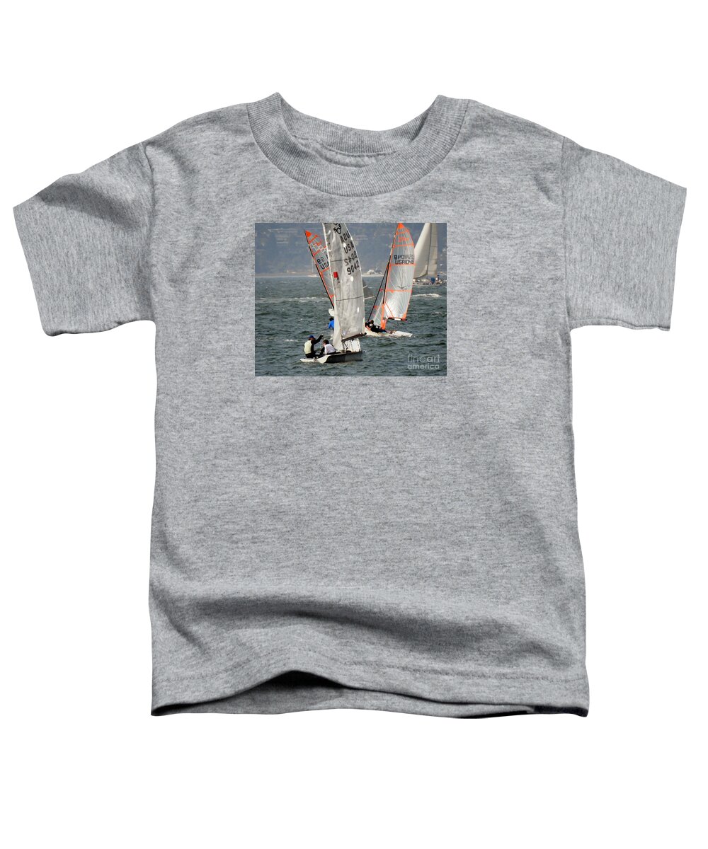 29er Dinghy Toddler T-Shirt featuring the photograph Dinghies Sailing Downwind by Scott Cameron