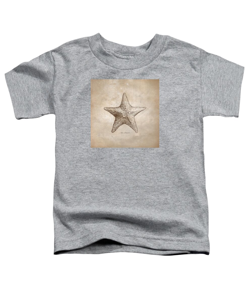Shell Drawing Toddler T-Shirt featuring the digital art Distressed Antique Nautical Starfish by K Whitworth