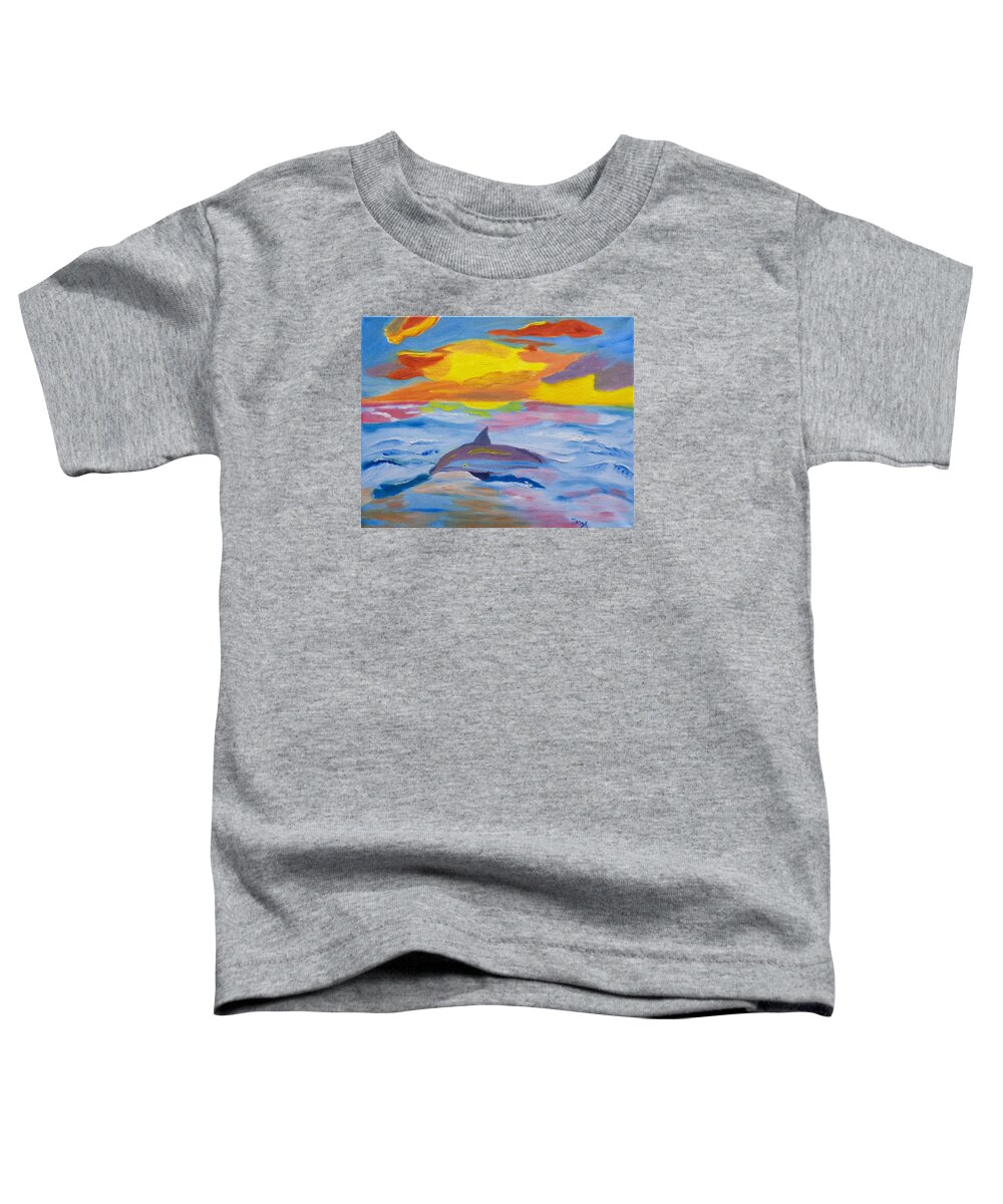 Dolphin Toddler T-Shirt featuring the painting Diving Under The Sun by Meryl Goudey