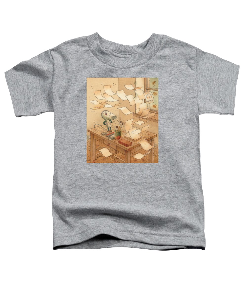 Wind Paper Autumn Storm Toddler T-Shirt featuring the painting Domestic Wind Hairdryer by Kestutis Kasparavicius