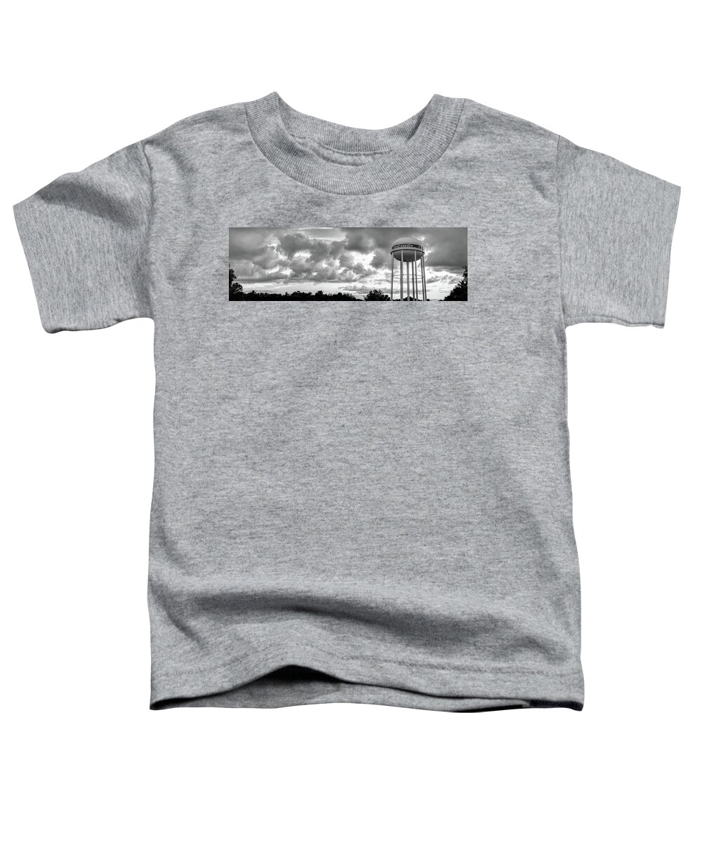 America Toddler T-Shirt featuring the photograph Downtown Bentonville Arkansas Water Tower Sunset Panorama - Black and White by Gregory Ballos