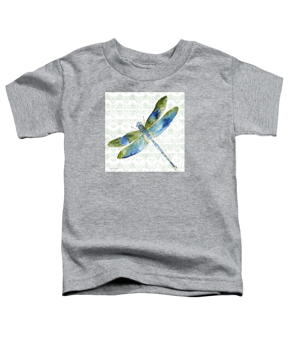 Jean Plout Toddler T-Shirt featuring the painting Dragonfly Bliss-JP3435 by Jean Plout