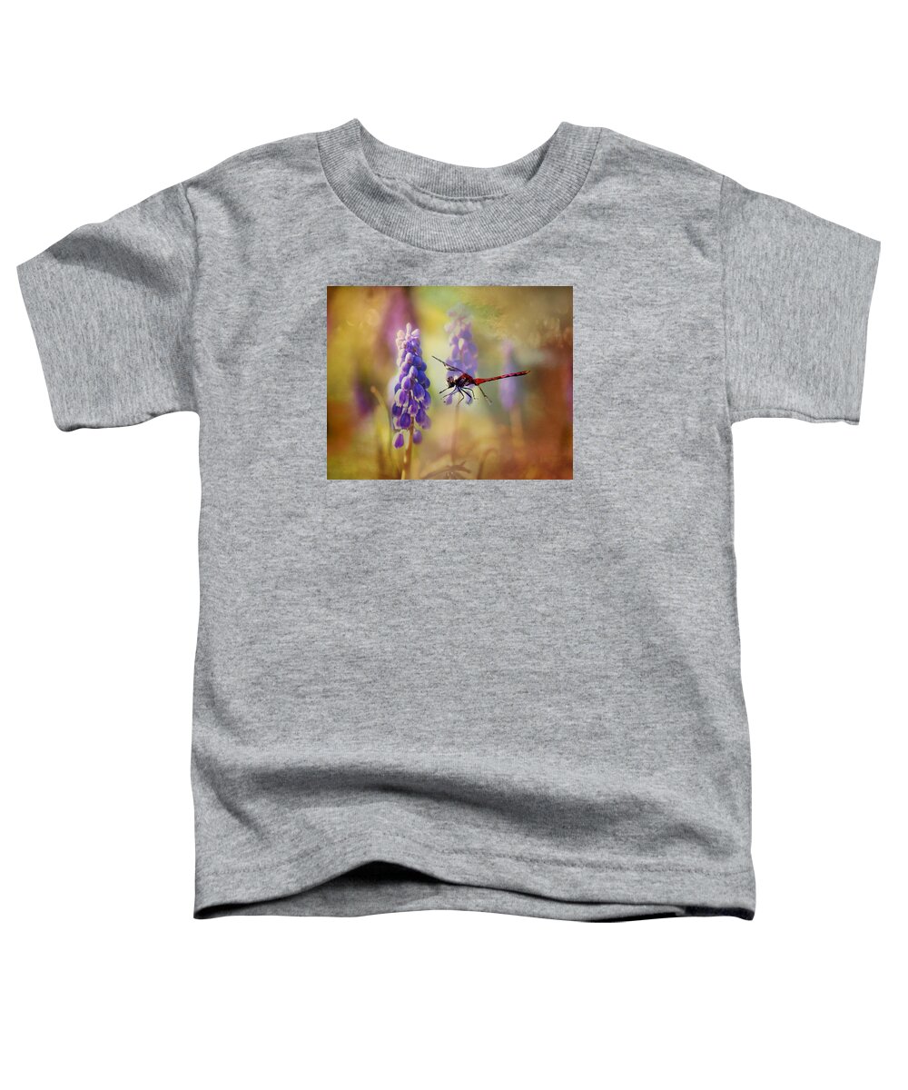 Dragonfly Photo Toddler T-Shirt featuring the photograph Dragonfly thru the Hyacinths Print by Gwen Gibson