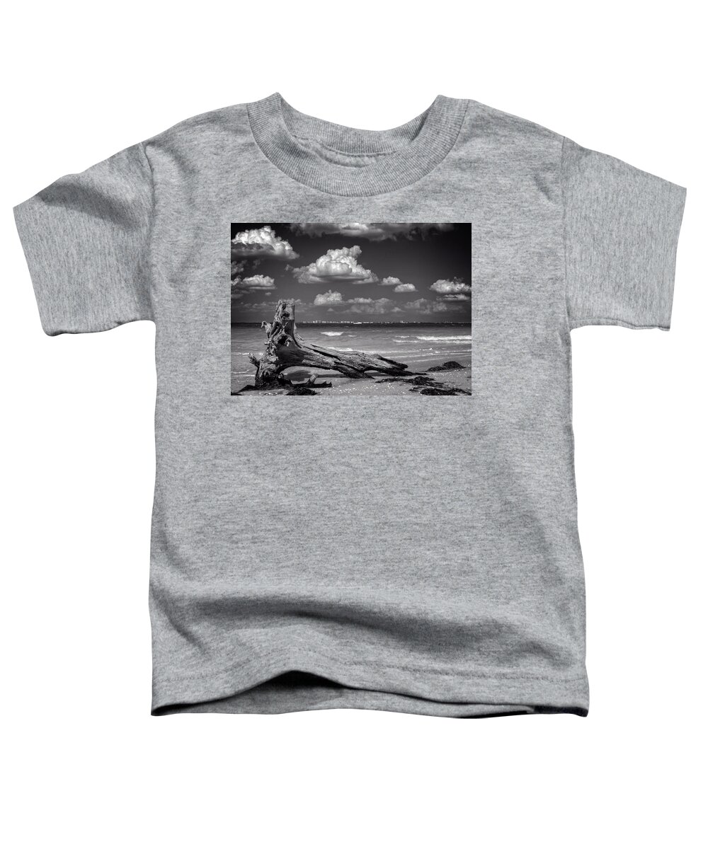 Sanibel Island Toddler T-Shirt featuring the photograph Driftwood and Fort Myers in Black and White by Greg and Chrystal Mimbs