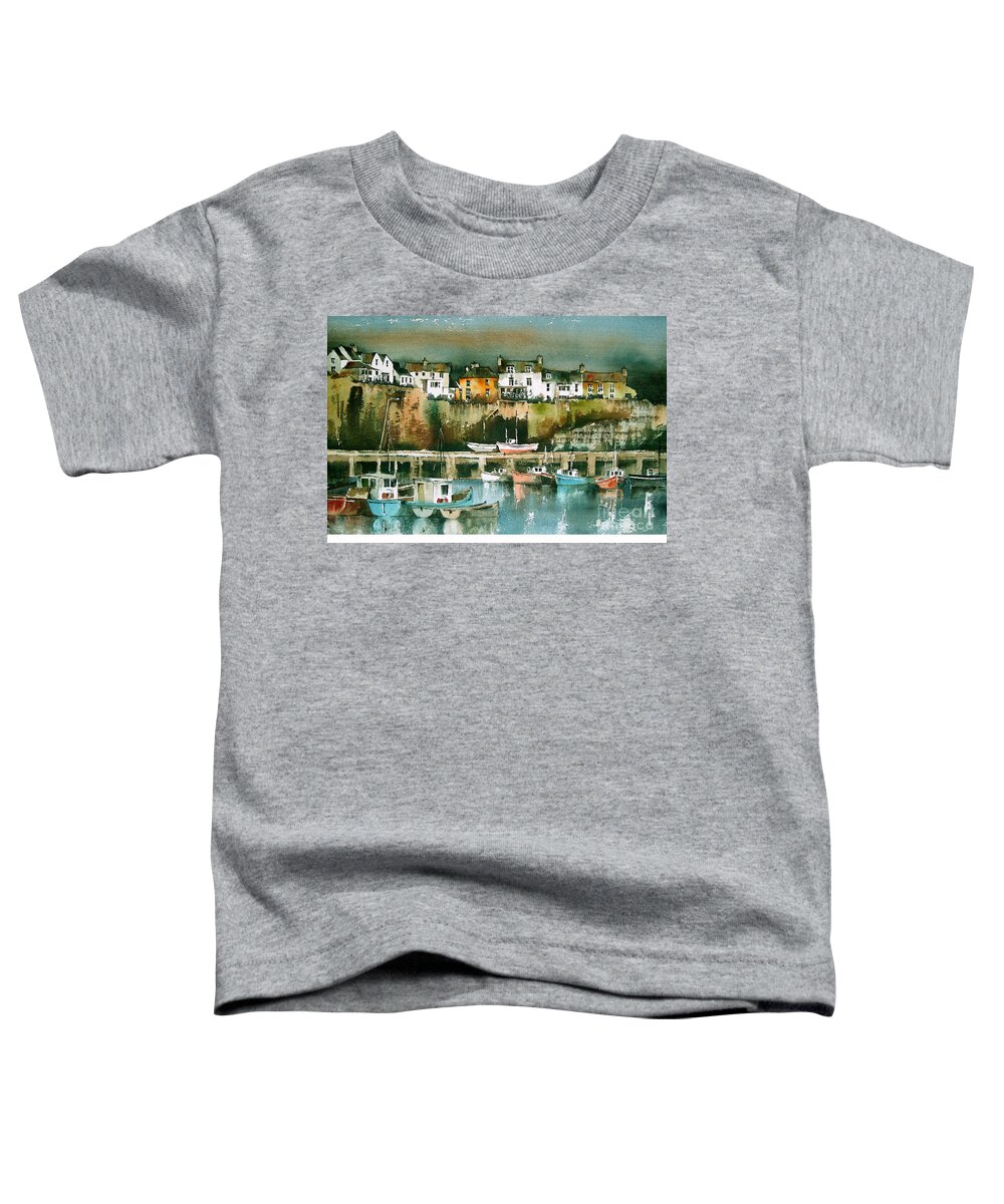 Val Byrne Toddler T-Shirt featuring the painting Dunmore East, Waterford by Val Byrne