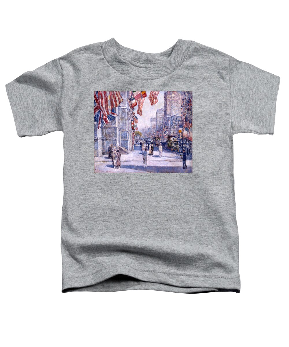 Childe Hassam Toddler T-Shirt featuring the painting Early Morning on the Avenue in May 1917 - 1917 by Eric Glaser