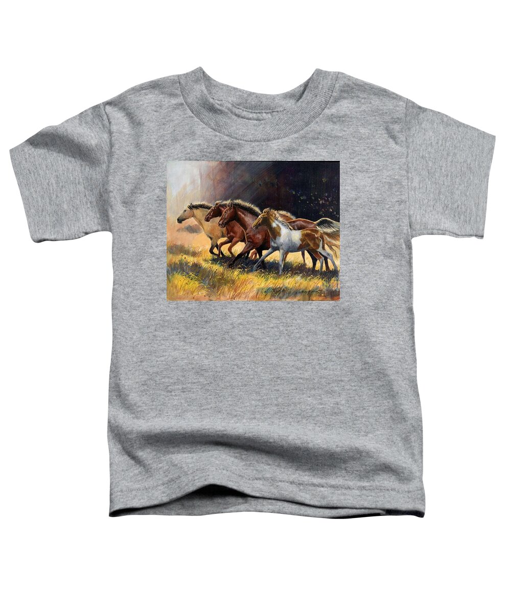 Artwork Toddler T-Shirt featuring the painting Early Morning Run by Cynthia Westbrook