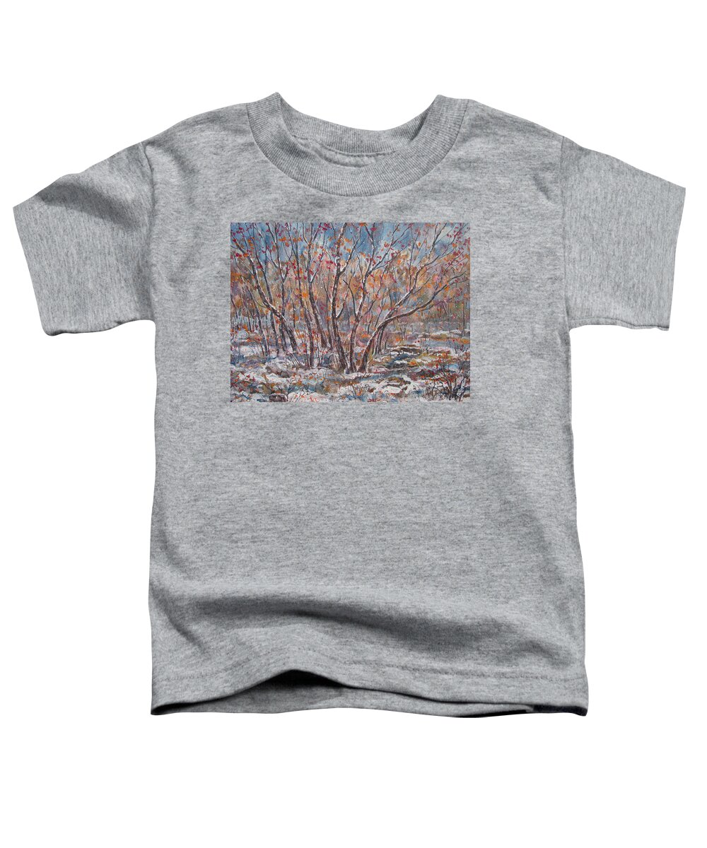 Landscape Toddler T-Shirt featuring the painting Early Snow. by Leonard Holland