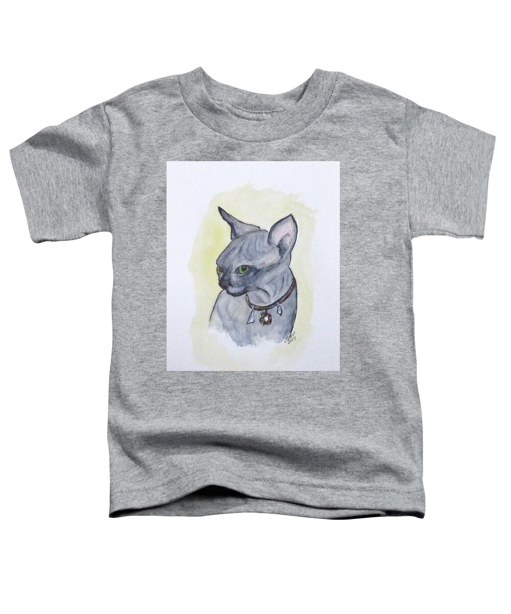 Sphynx Cat Toddler T-Shirt featuring the painting Else The Sphynx Kitten by Clyde J Kell