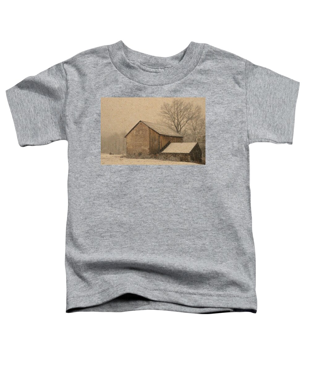 Barn Toddler T-Shirt featuring the mixed media Elverson Barn by Trish Tritz