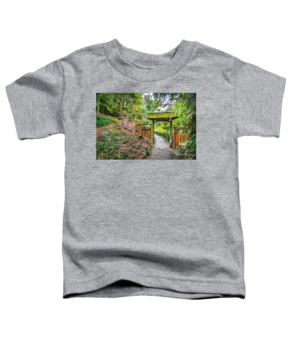 Entrance To Japanese Garden Maymont Park Virginia Bamboo Pathway Garden Trellis Archway Fence Gate Path Toddler T-Shirt featuring the photograph Entrance to Japanese Garden Maymont by Karen Jorstad
