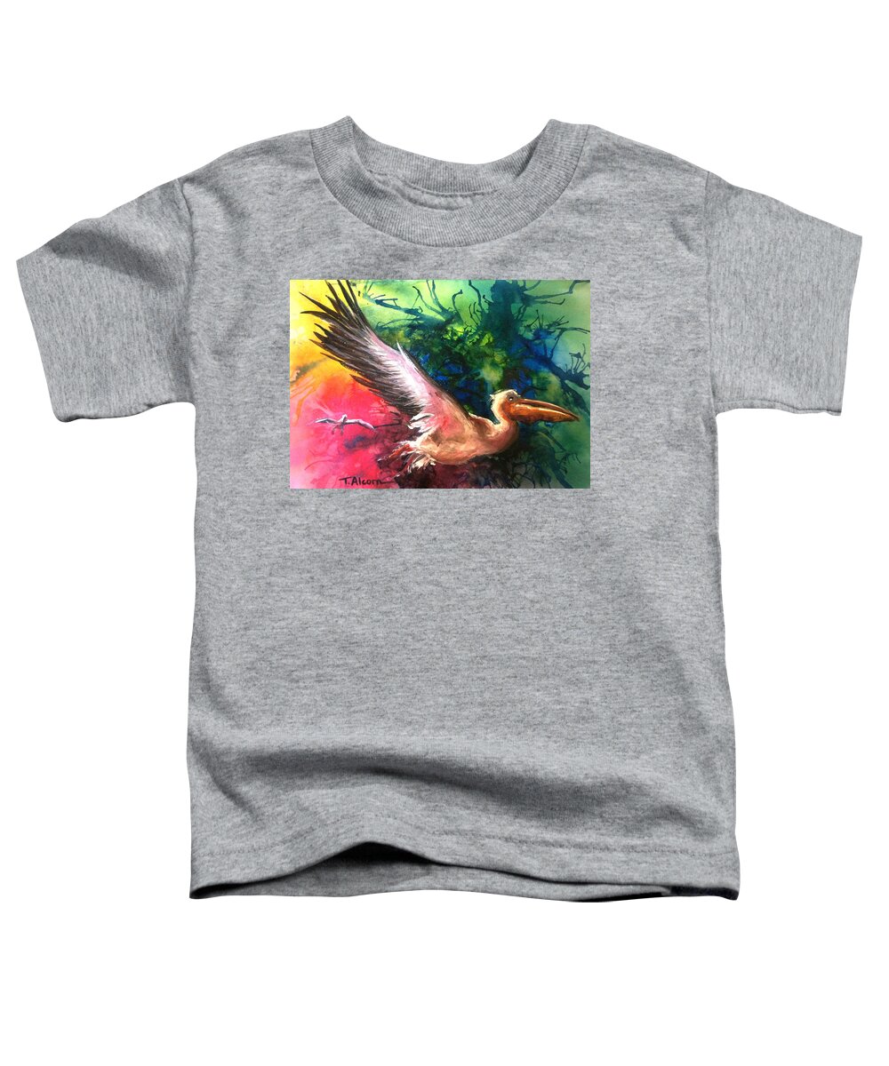 Pelican Toddler T-Shirt featuring the painting Exhilarated - original sold by Therese Alcorn