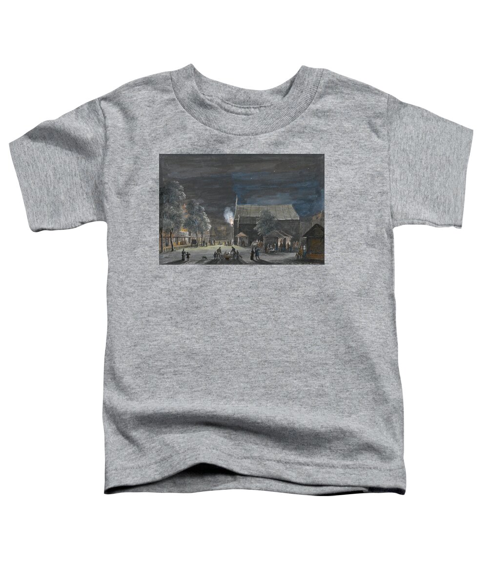 Abraham Rademaker Toddler T-Shirt featuring the drawing Fair on the Boterplein Amsterdam by night by Abraham Rademaker