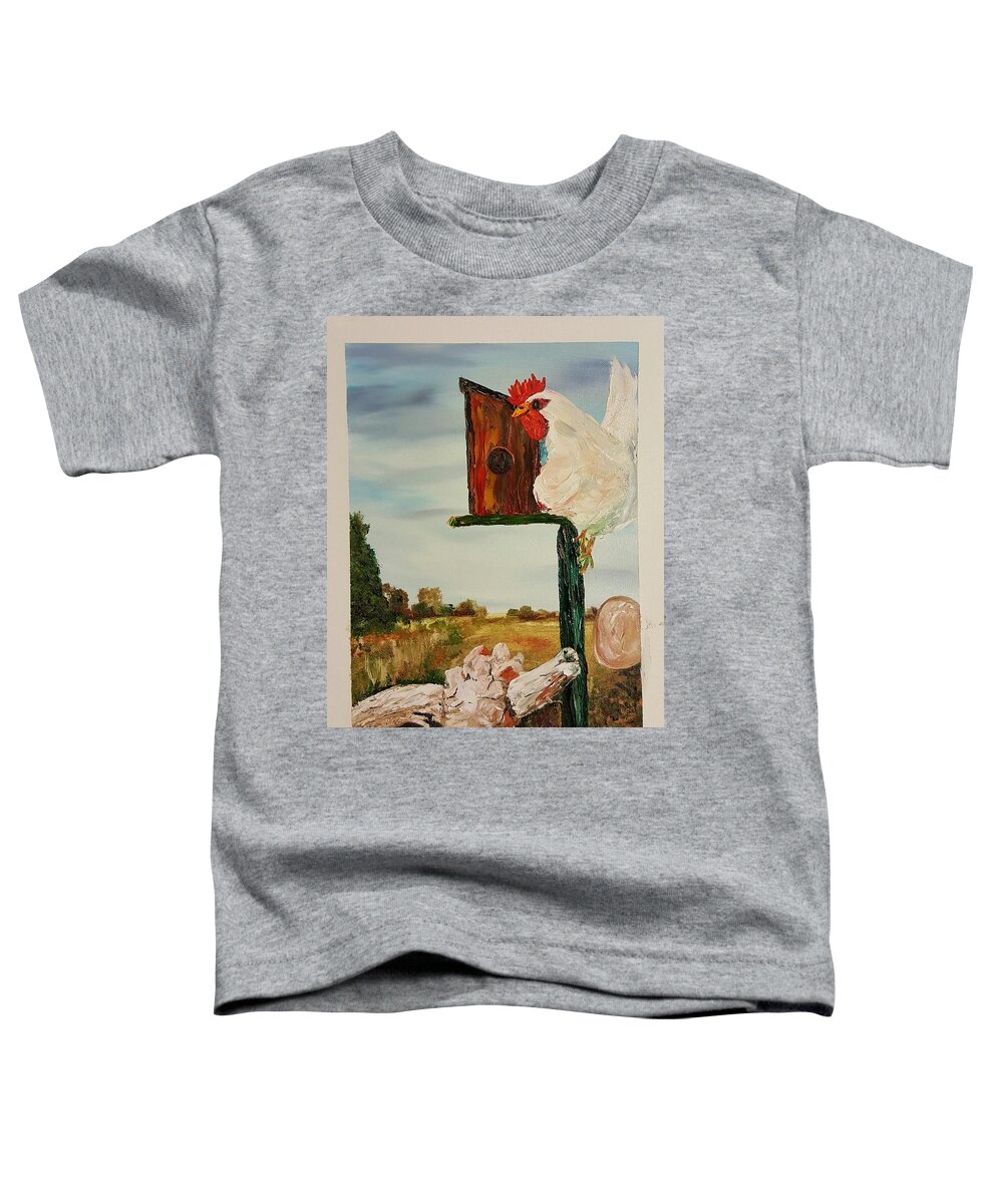 Hen Toddler T-Shirt featuring the painting Fallen Egg 21 by Cheryl Nancy Ann Gordon