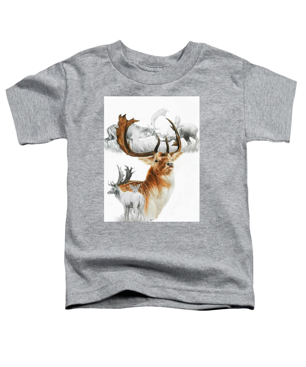 Deer Toddler T-Shirt featuring the mixed media Fallow Deer of Europe by Barbara Keith