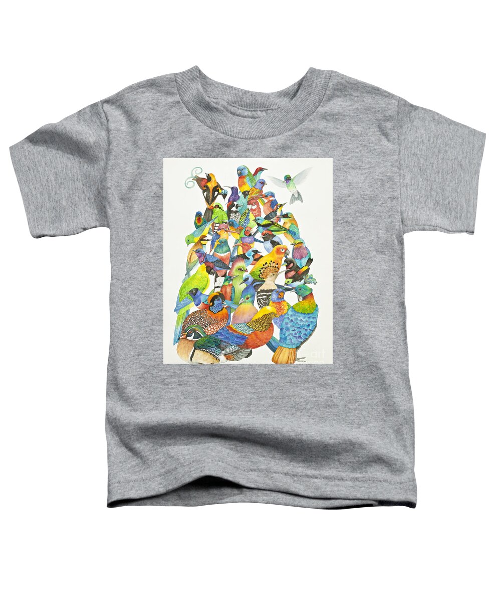 Colorful Birds Toddler T-Shirt featuring the painting Festive Flock by Lucy Arnold