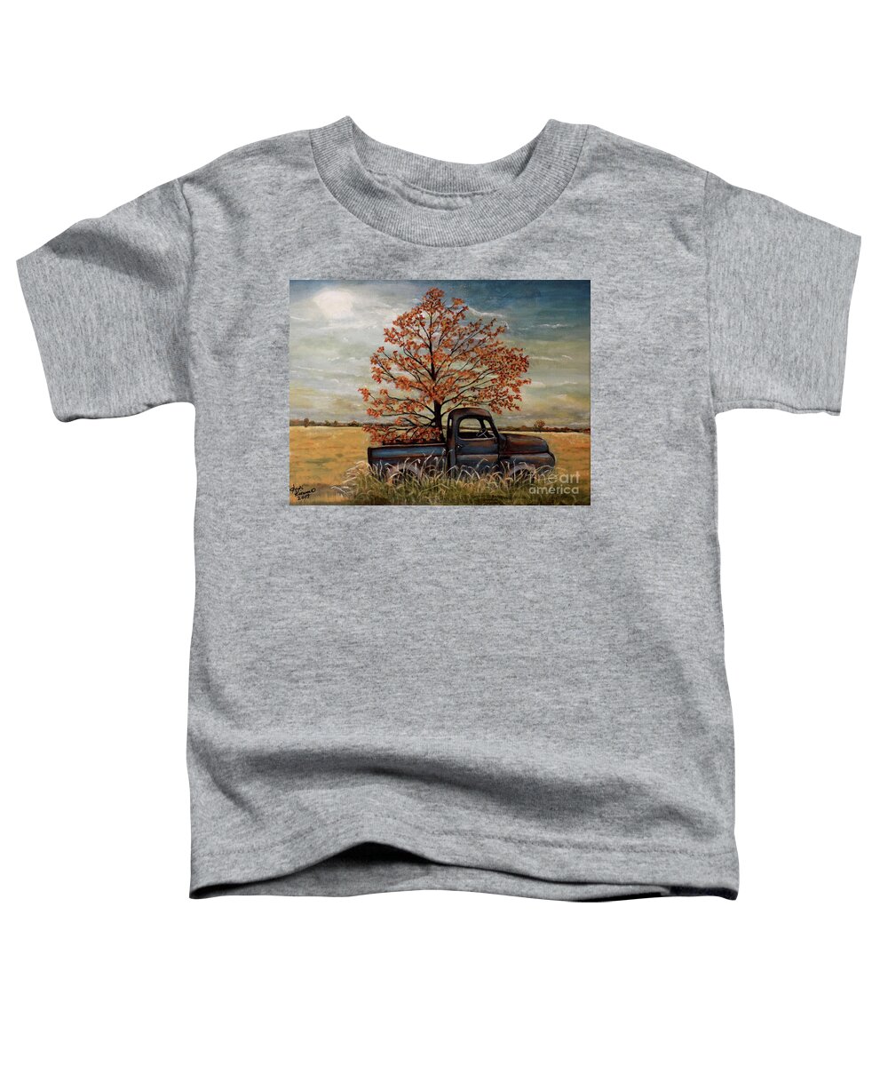 Old Truck Toddler T-Shirt featuring the painting Field Ornaments by Judy Kirouac