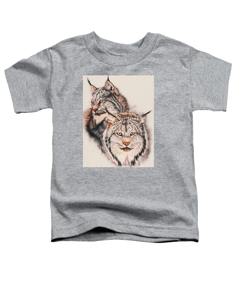 Lynx Toddler T-Shirt featuring the drawing Fire and Ice by Barbara Keith