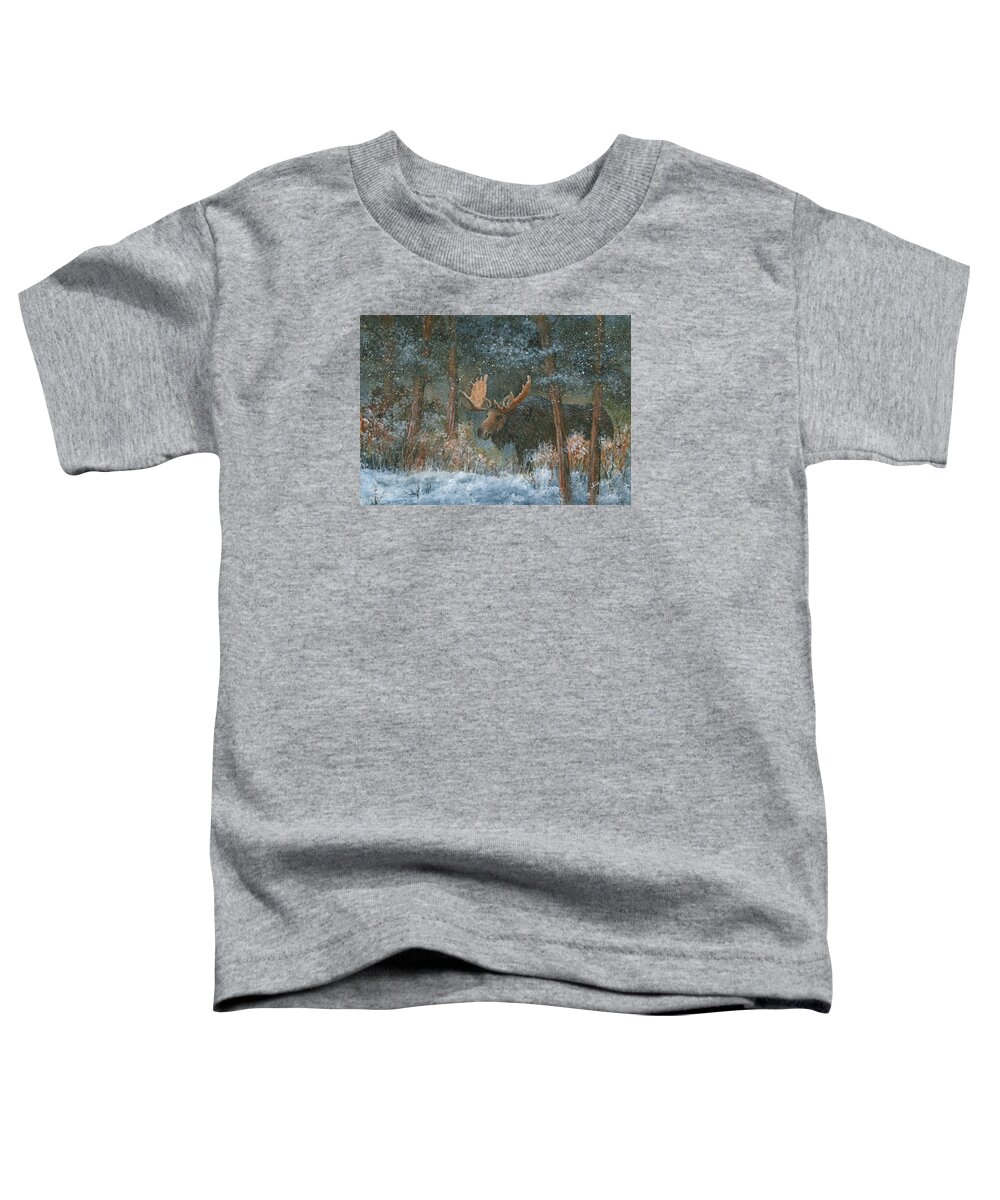 Moose Toddler T-Shirt featuring the painting First Snow - Alaska by June Hunt