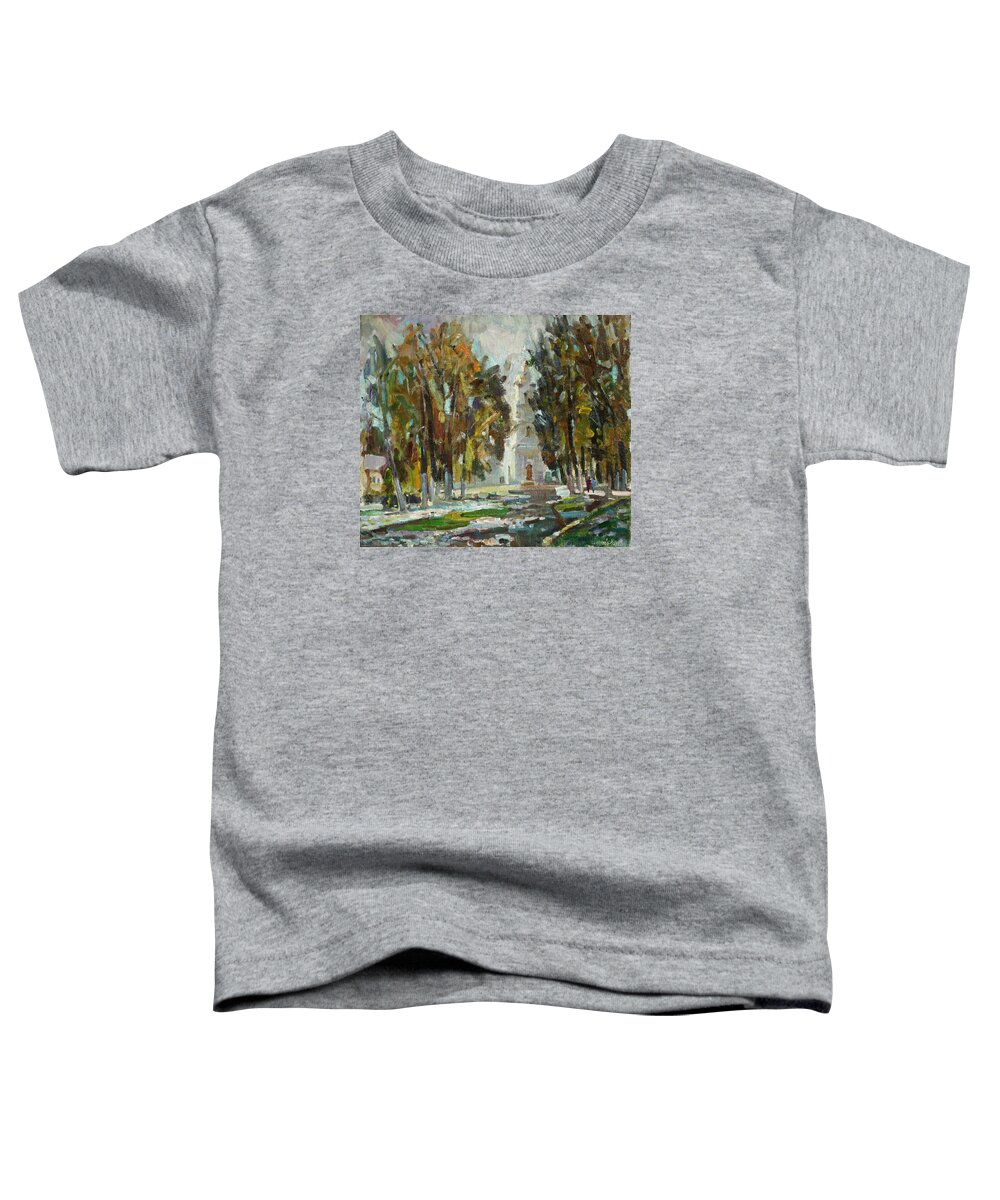 Plein Air Toddler T-Shirt featuring the painting First snow by Juliya Zhukova