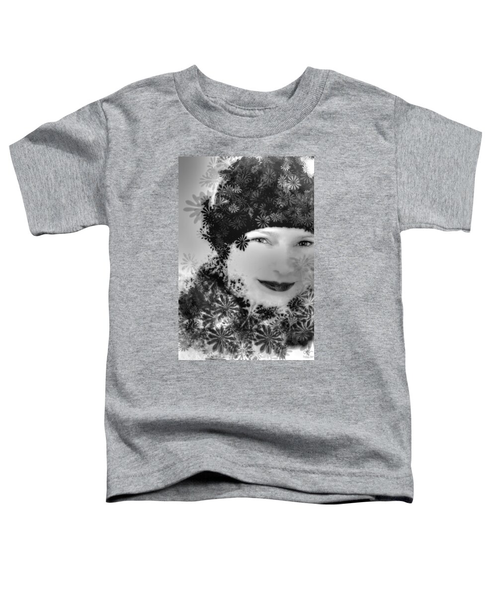 Girl Toddler T-Shirt featuring the digital art Flower Girl b/w by Pennie McCracken