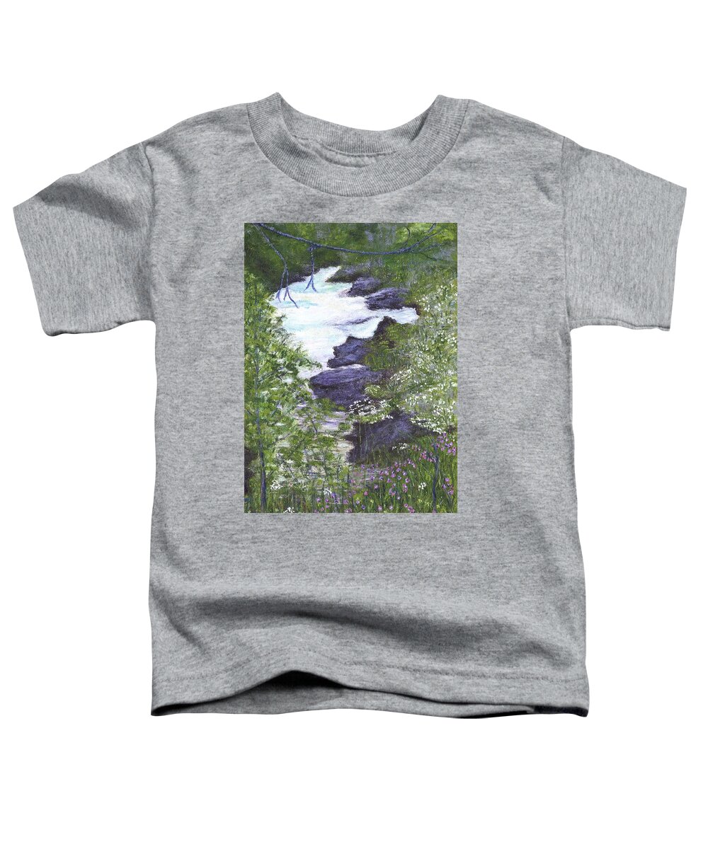 Mountain Stream Toddler T-Shirt featuring the painting Flowers of Spring by Alice Faber