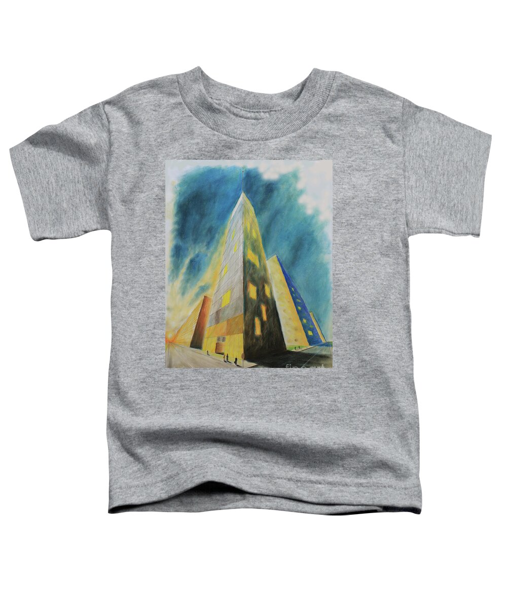 Fountain City Features A Cityscape Toddler T-Shirt featuring the drawing Fountain City by Jerome Wilson
