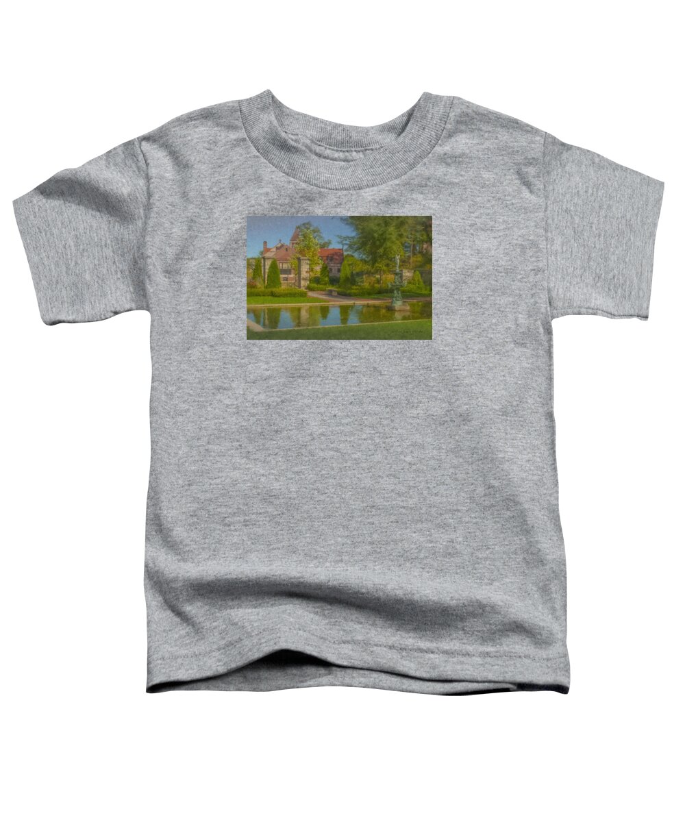 Garden Toddler T-Shirt featuring the painting Garden Fountain at Ames Free Library by Bill McEntee