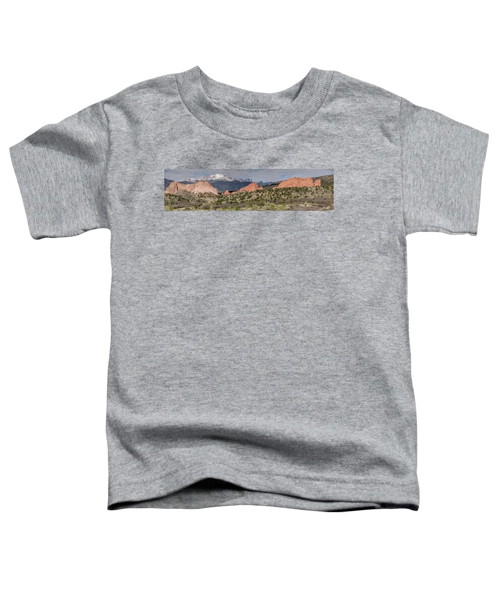 Beautiful Toddler T-Shirt featuring the photograph Garden of the Gods Panorama with Pike's Peak by Teresa Wilson