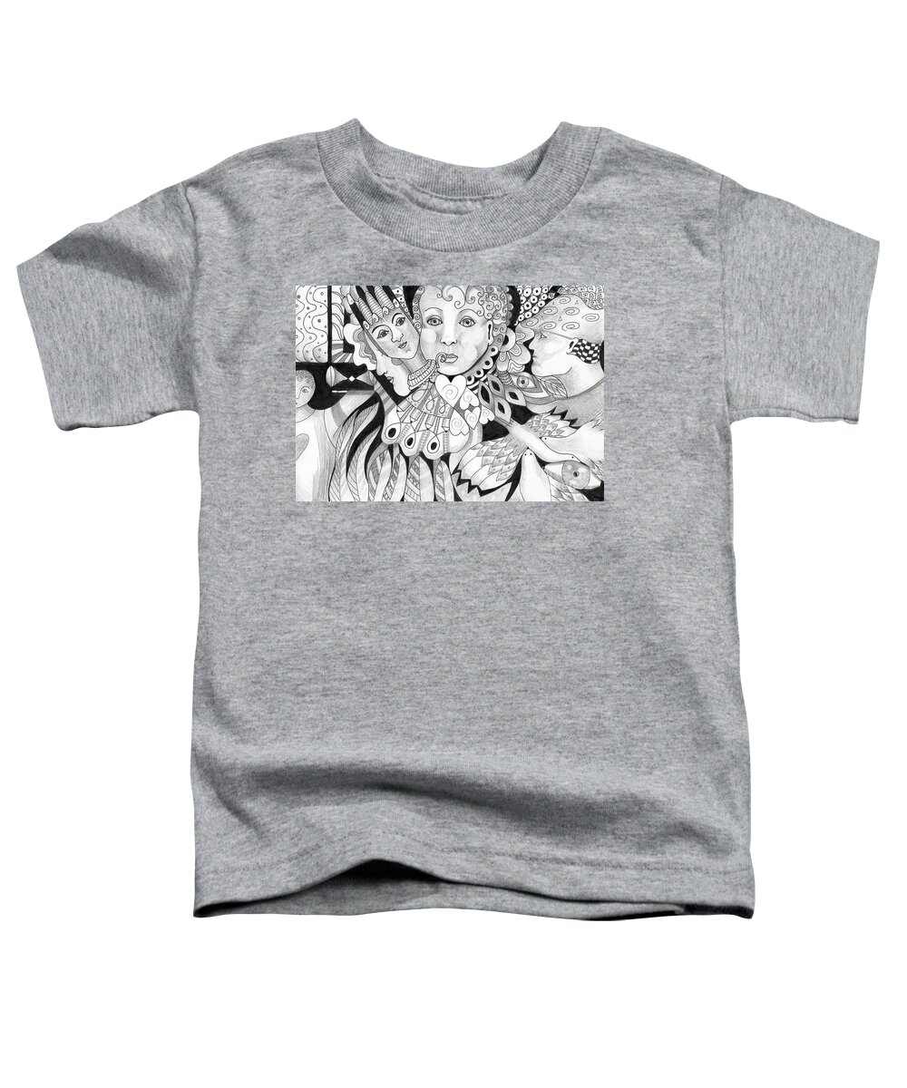 Dual Nature Toddler T-Shirt featuring the drawing Gentle And Savage by Helena Tiainen