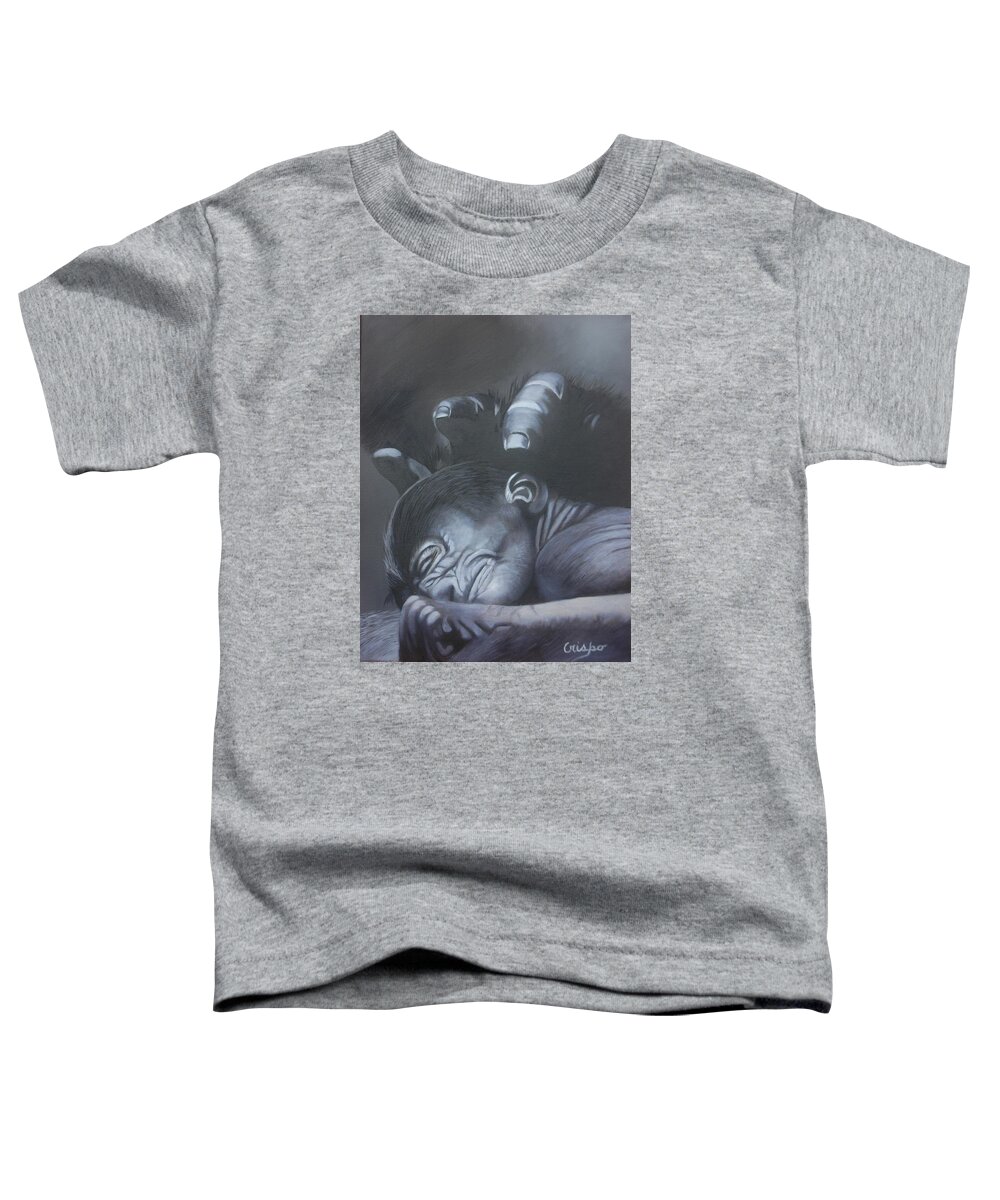Gorila Toddler T-Shirt featuring the painting Gentle caress by Jean Yves Crispo