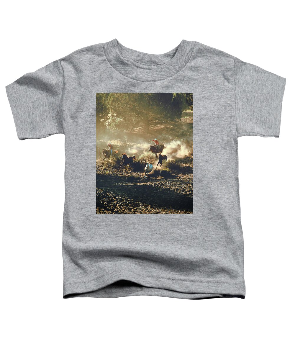 Cowboy Toddler T-Shirt featuring the photograph Get Em by Don Schimmel
