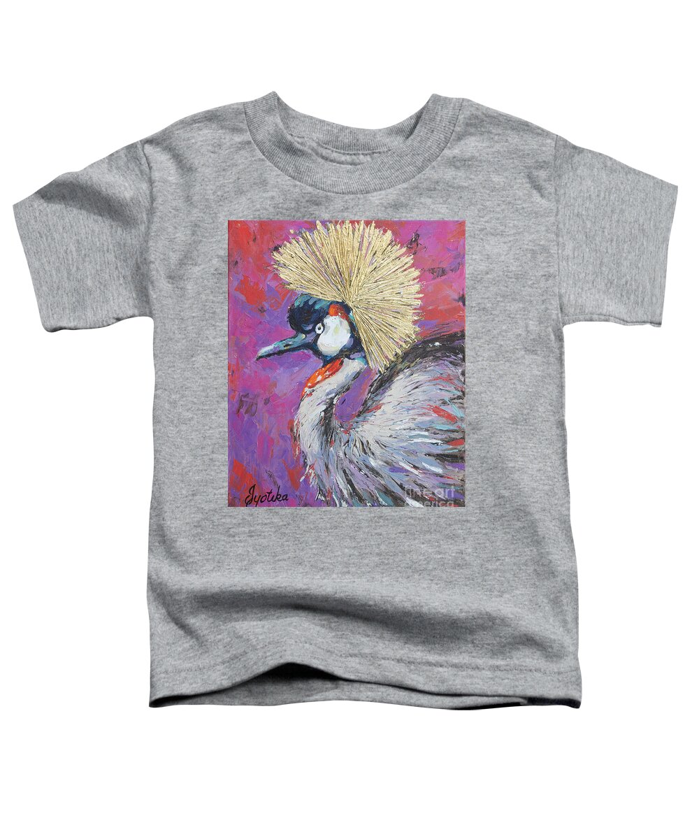 Grey Crowned Crane Toddler T-Shirt featuring the painting Golden Crown by Jyotika Shroff